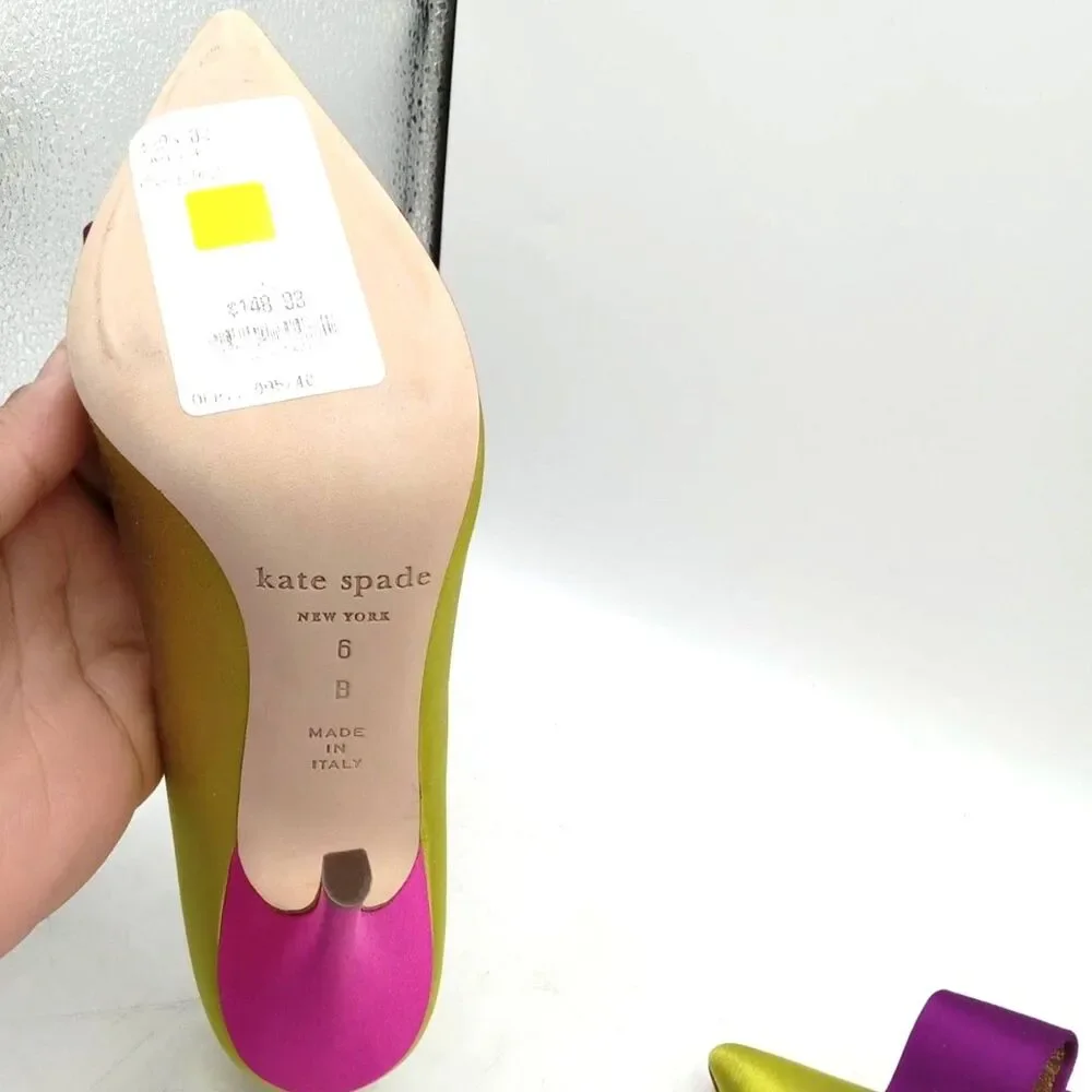 Kate Spade New York Latrice Colorblock Satin Bow Pumps  Green Purple Pink 6B